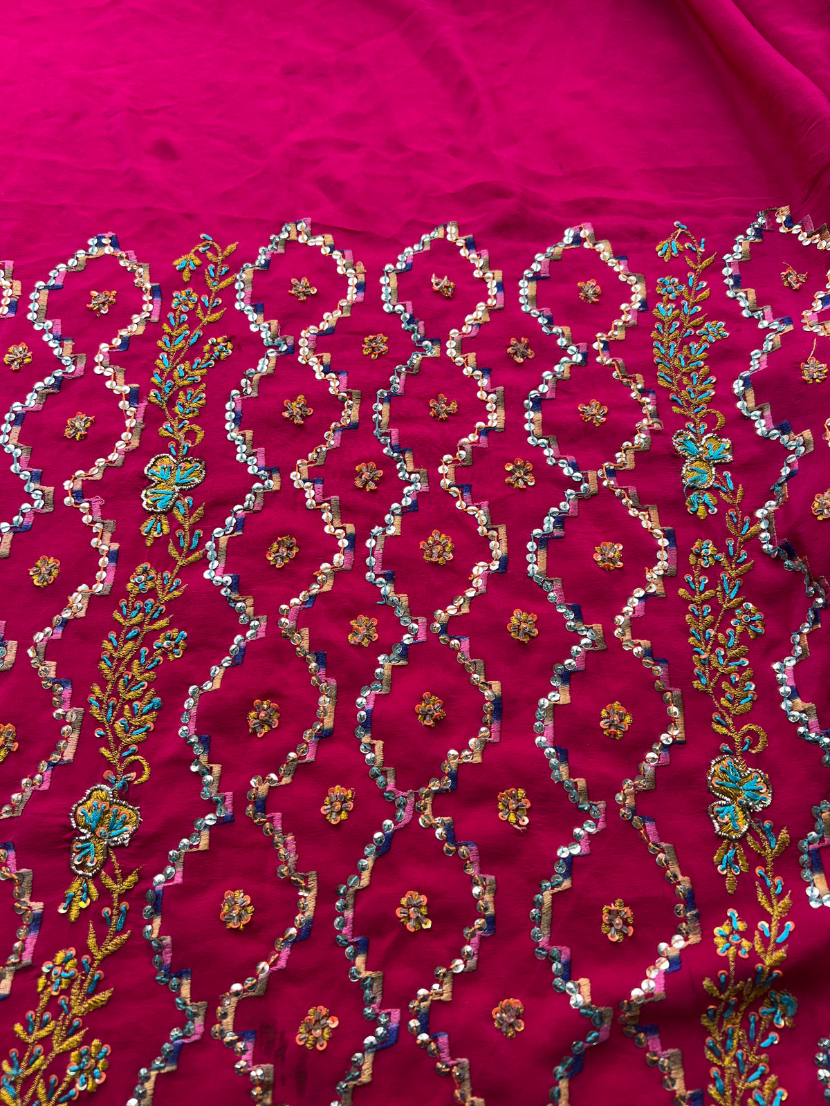 Sari De Seda Indio Vintage Pedrería Fucsia