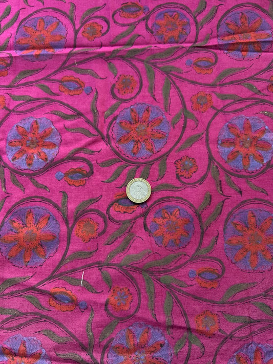 Algodón Block Print Indi Fucsia