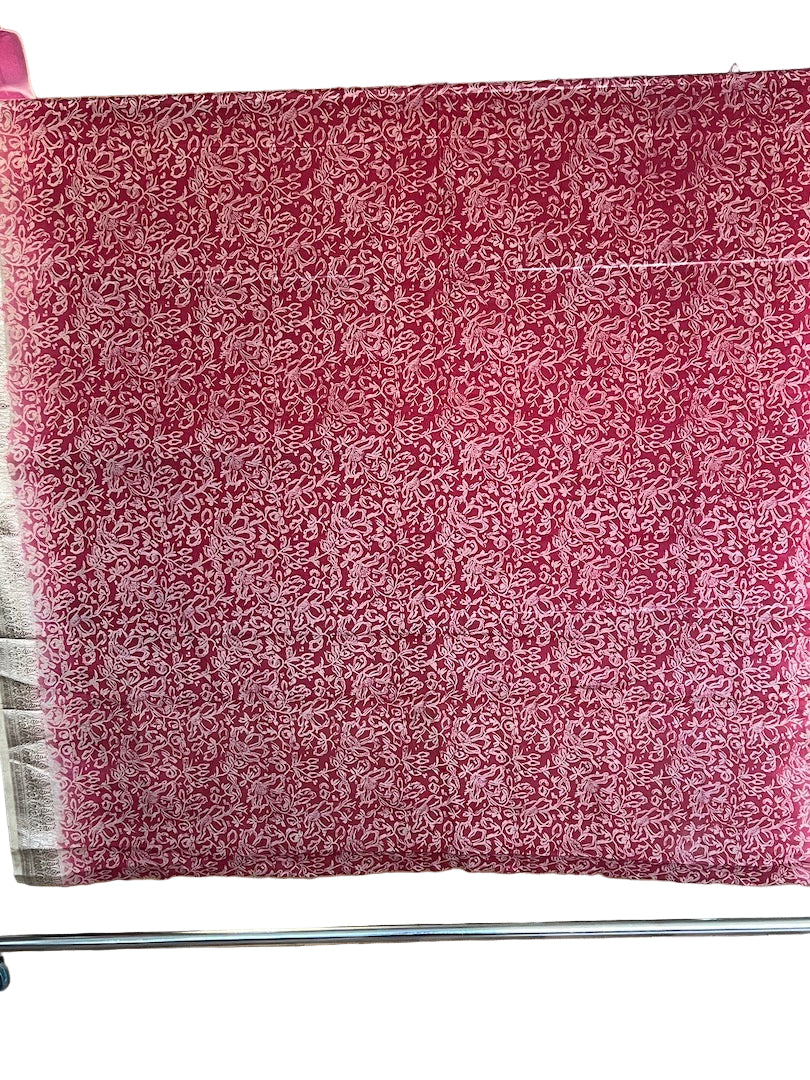 Sari Seda Vintage Rojo Estampado