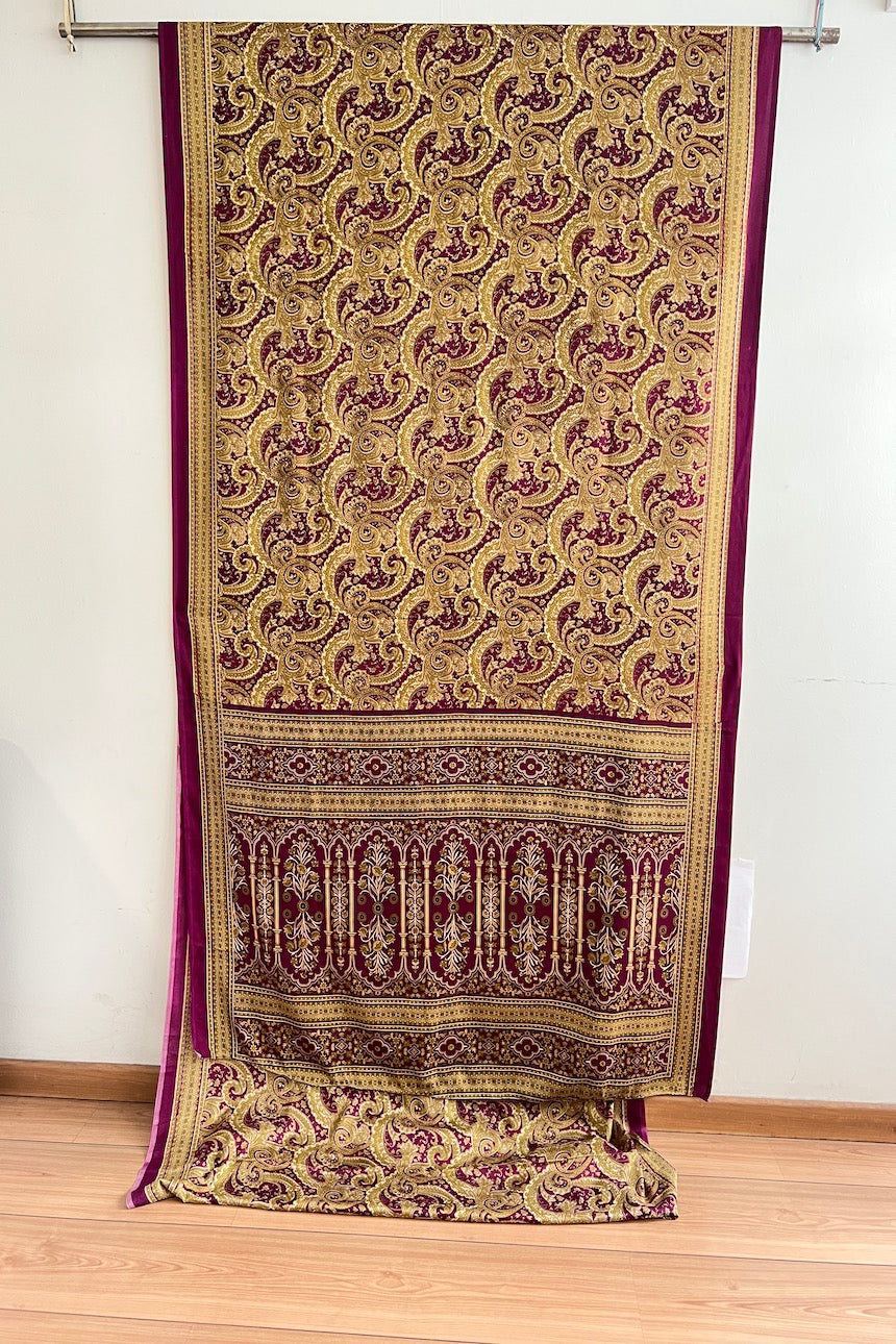 Sari Indio Vintage Bordado Morado Por Metro