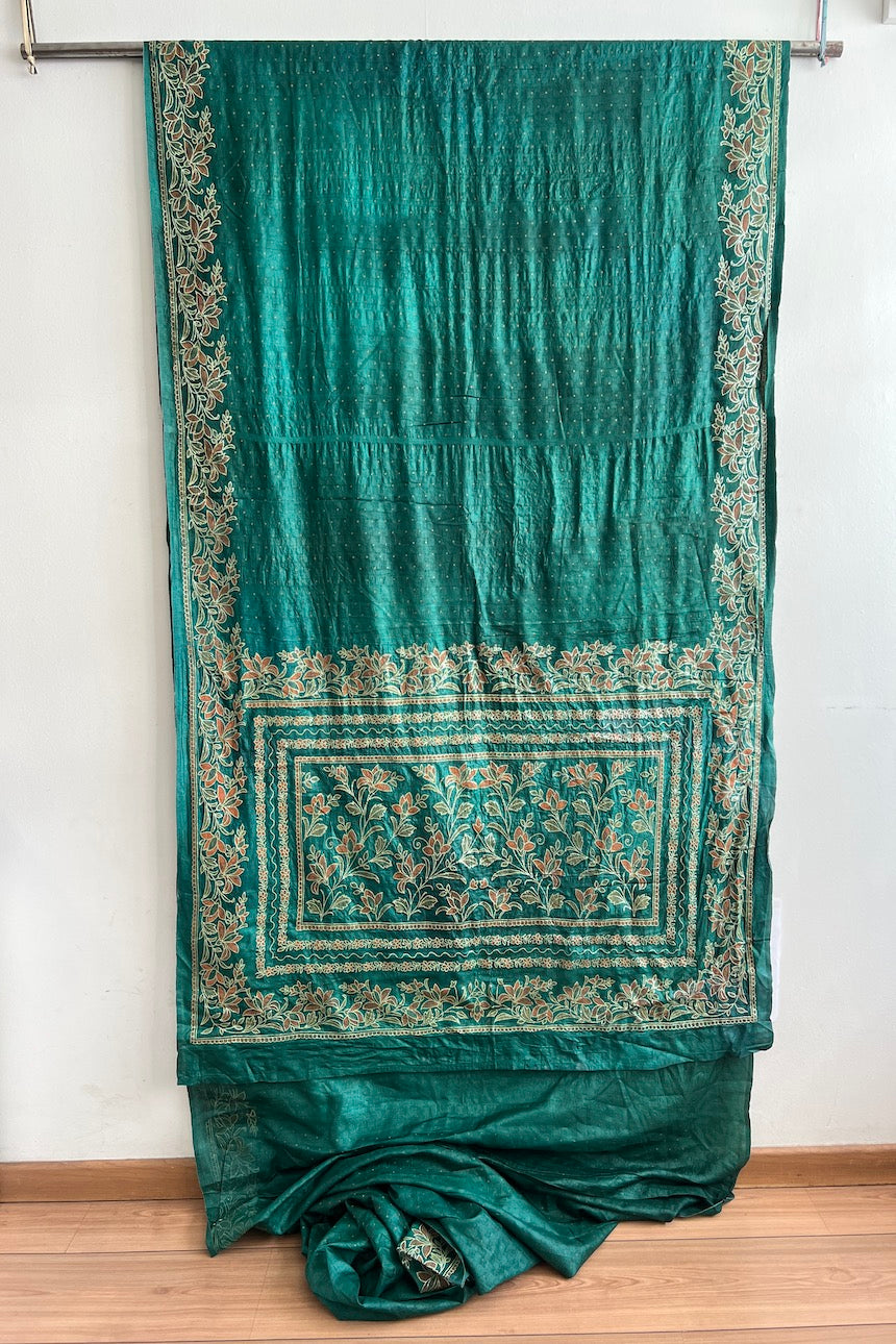 Sari Indio Vintage Seda Verde Completo
