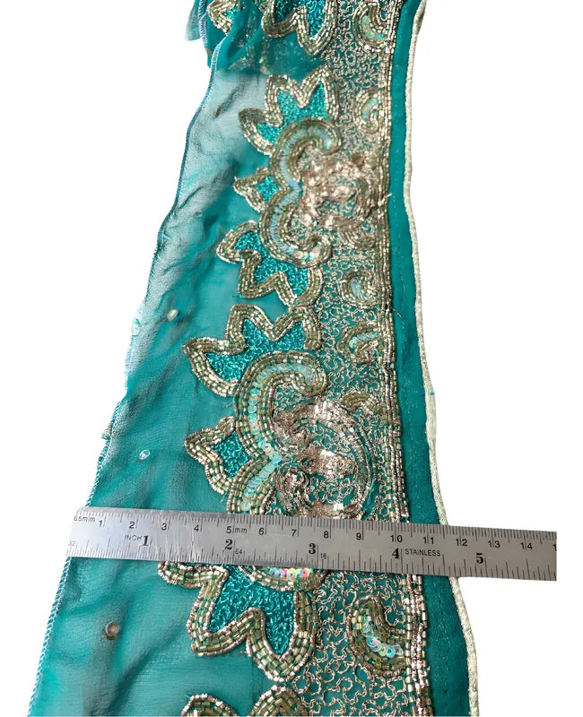 Cinta Pasamanería Bordada Vintage Seda Turquesa
