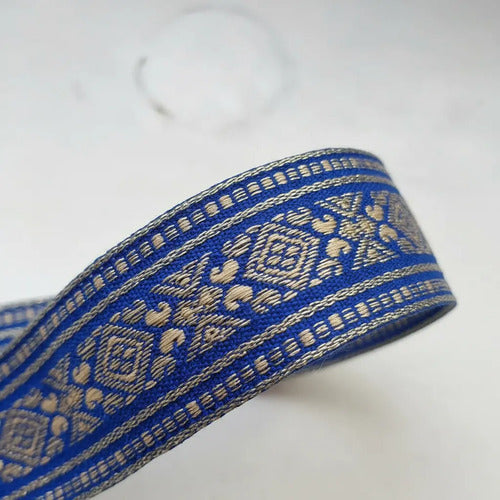 Cinta Pasamanería Bordada India Delgada Azul