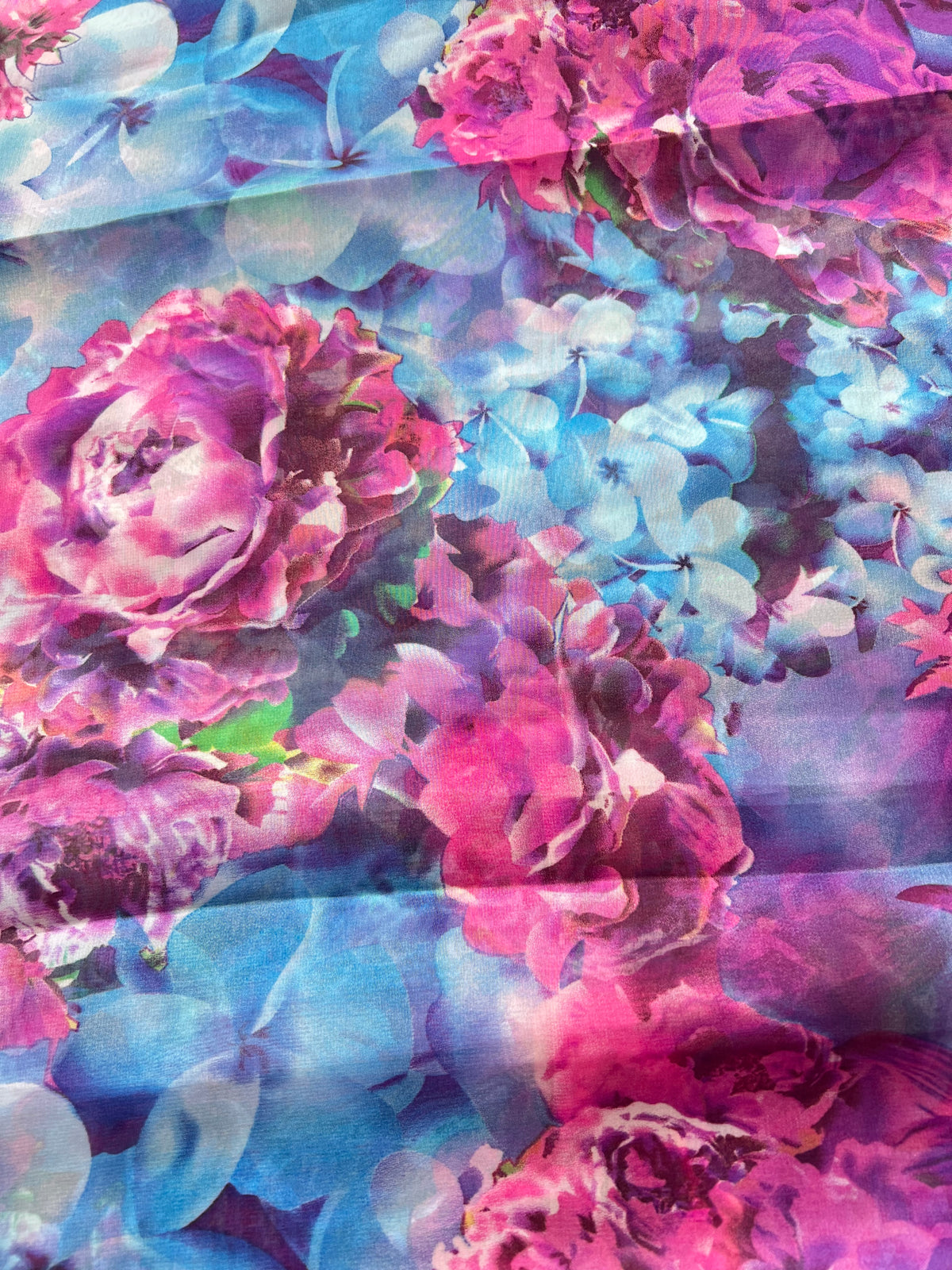 Gasa Chiffón Estampada Fiesta Floral Morado / Azul