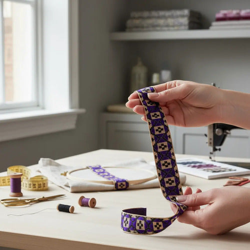 Cinta Pasamanería Bordada India Delgada Morado