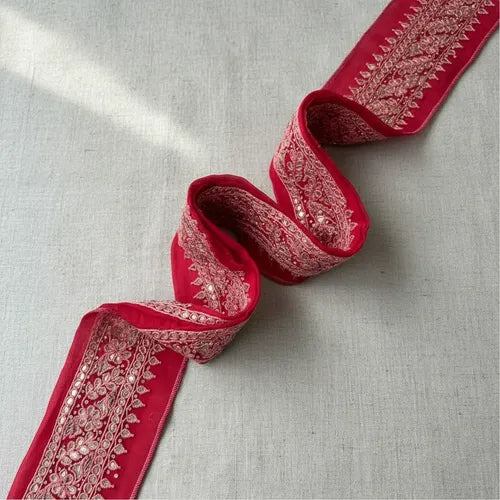 Cinta Pasamanería Bordada Vintage Seda Rojo