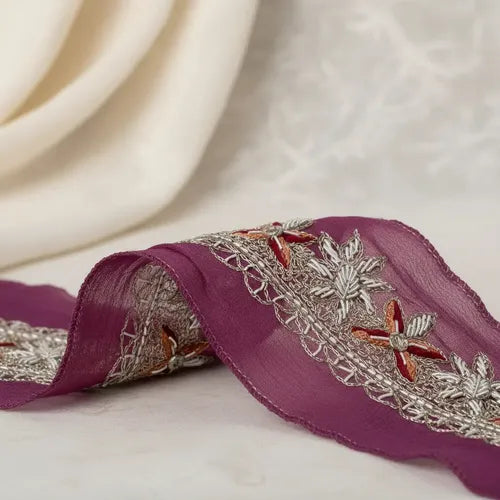 Cinta Pasamanería Bordada Vintage Seda Morado