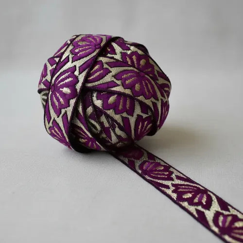 Cinta Pasamanería Bordada India Delgada Morado