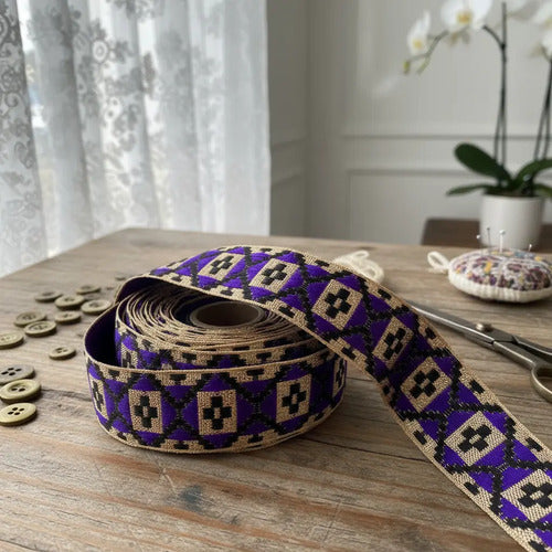 Cinta Pasamanería Bordada India Delgada Morado
