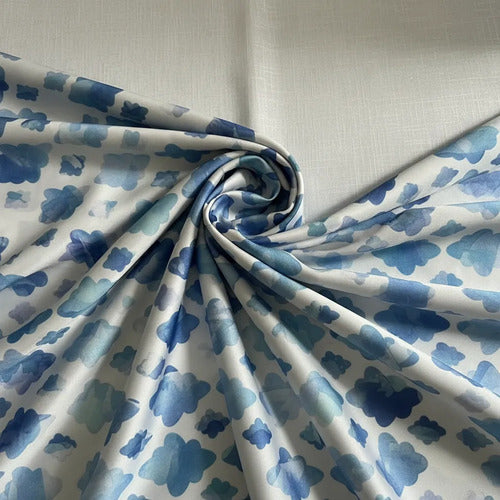 Tela Poli-charmeuse Estampada Rombos Nubes