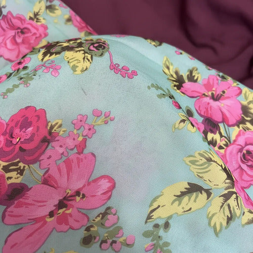 Gasa Chiffón Estampada Rosas Poliéster