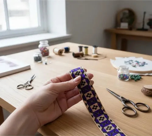 Cinta Pasamanería Bordada India Delgada Morado