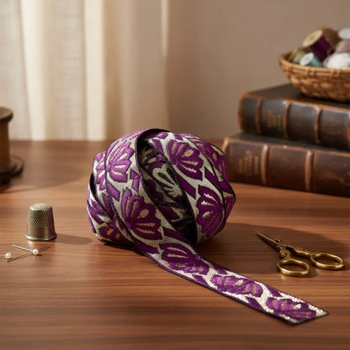 Cinta Pasamanería Bordada India Delgada Morado