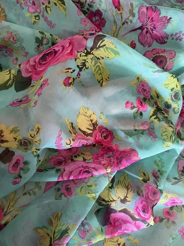 Gasa Chiffón Estampada Rosas Poliéster