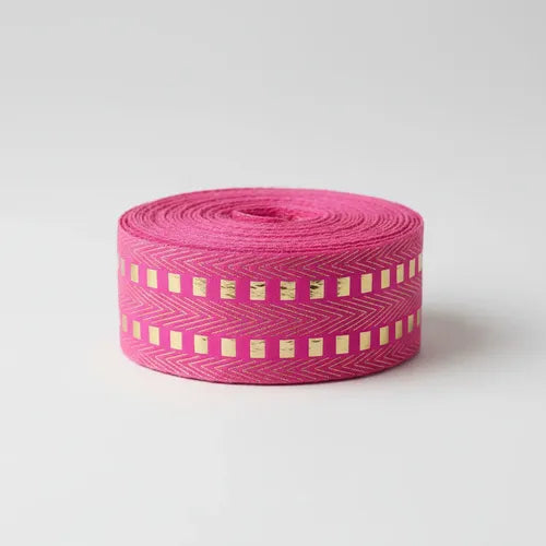 Cinta Pasamanería Bordada India Ancha Rosado