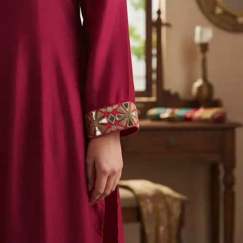 Cinta Pasamanería Bordada India Ancha Rosado