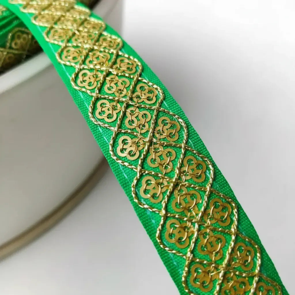 Cinta Pasamanería Bordada India Delgada Verde