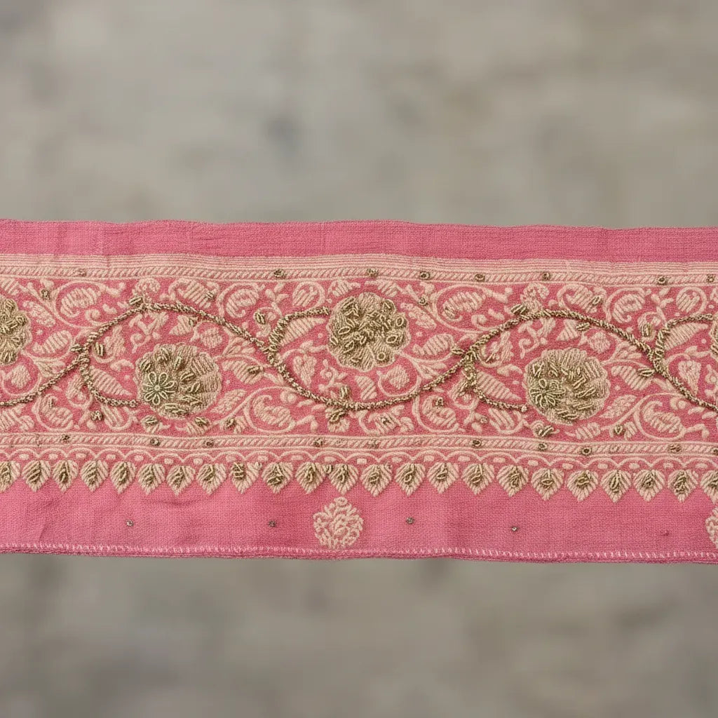 Cinta Pasamanería Bordada Vintage Seda Rosado