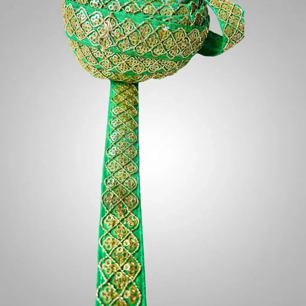 Cinta Pasamanería Bordada India Delgada Verde