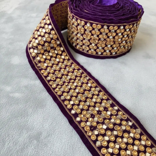 Cinta Pasamanería Bordada India Ancha Morado