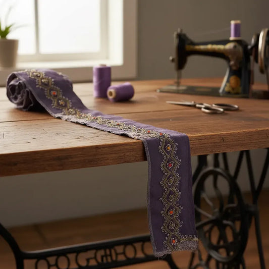 Cinta Pasamanería Bordada Vintage Morado