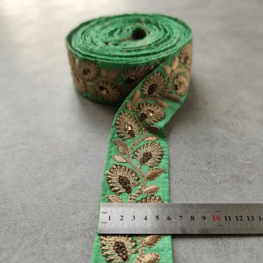 Cinta Pasamanería Bordada India Ancha Verde