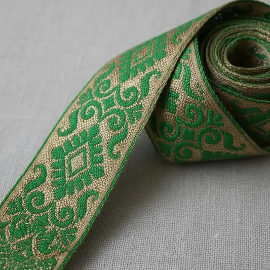 Cinta Pasamanería Bordada India Delgada Verde