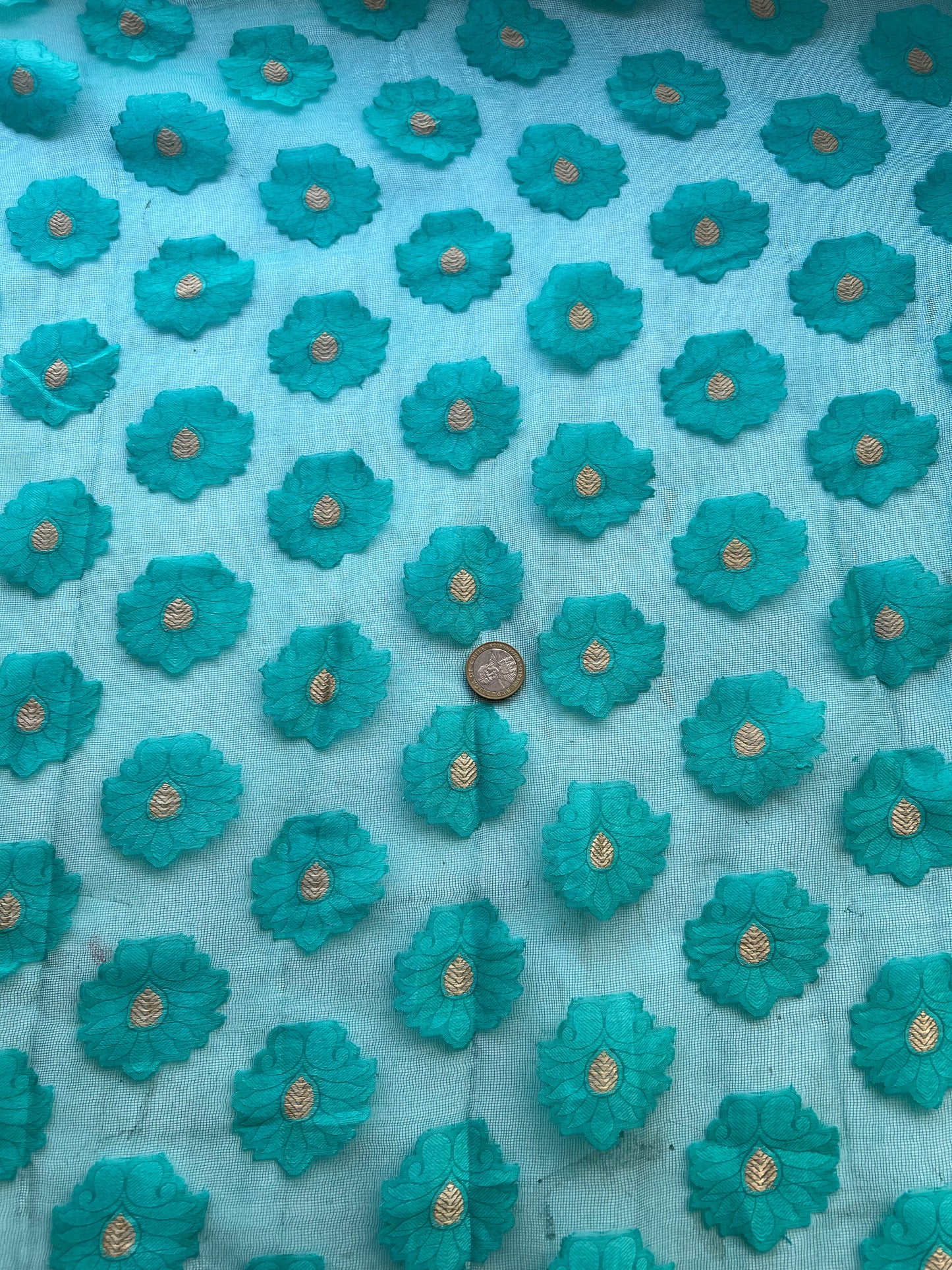 Tul Floral Poliester Turquesa