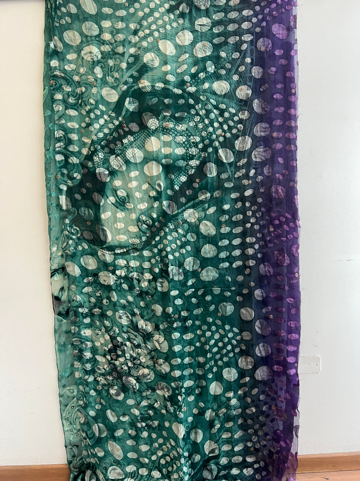 Sari De Seda Indio Vintage Rostro Verde