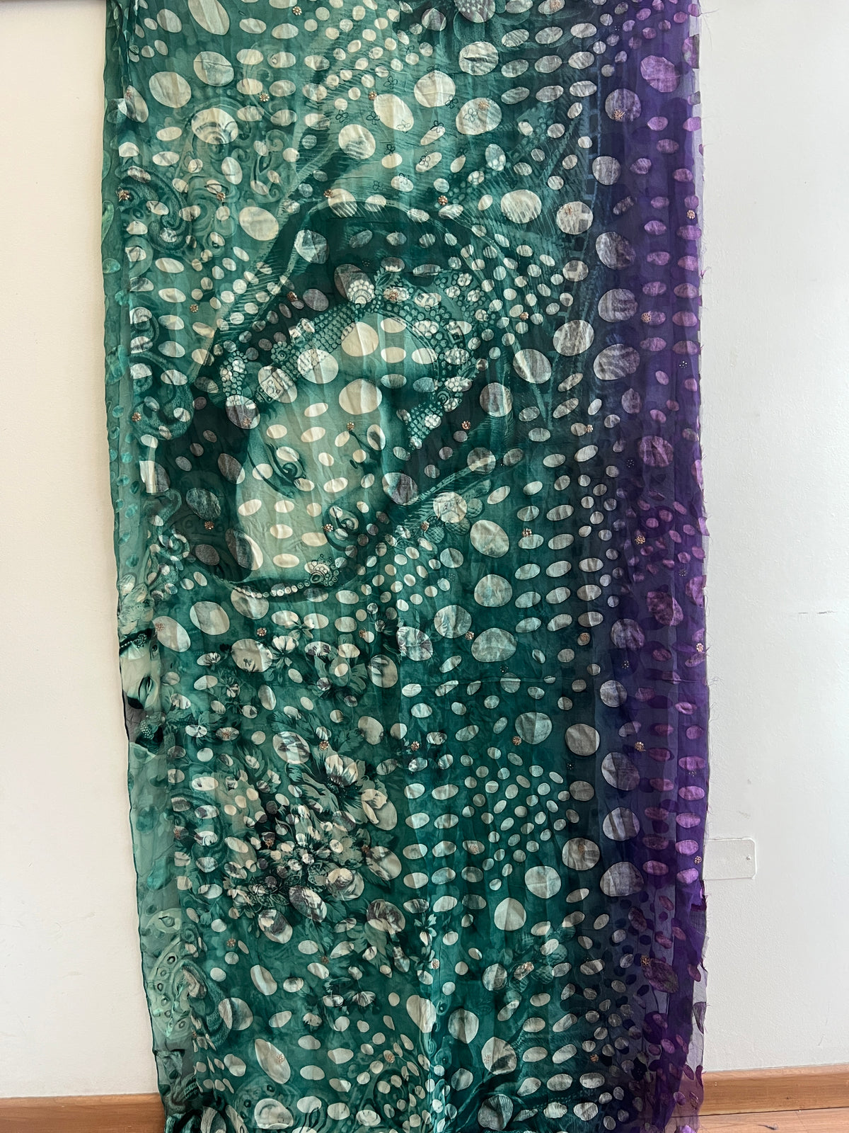 Sari De Seda Indio Vintage Rostro Verde