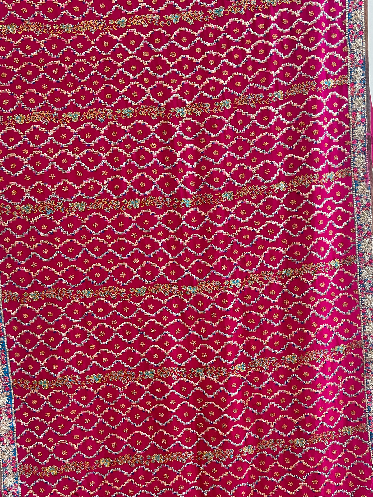 Sari De Seda Indio Vintage Pedrería Fucsia