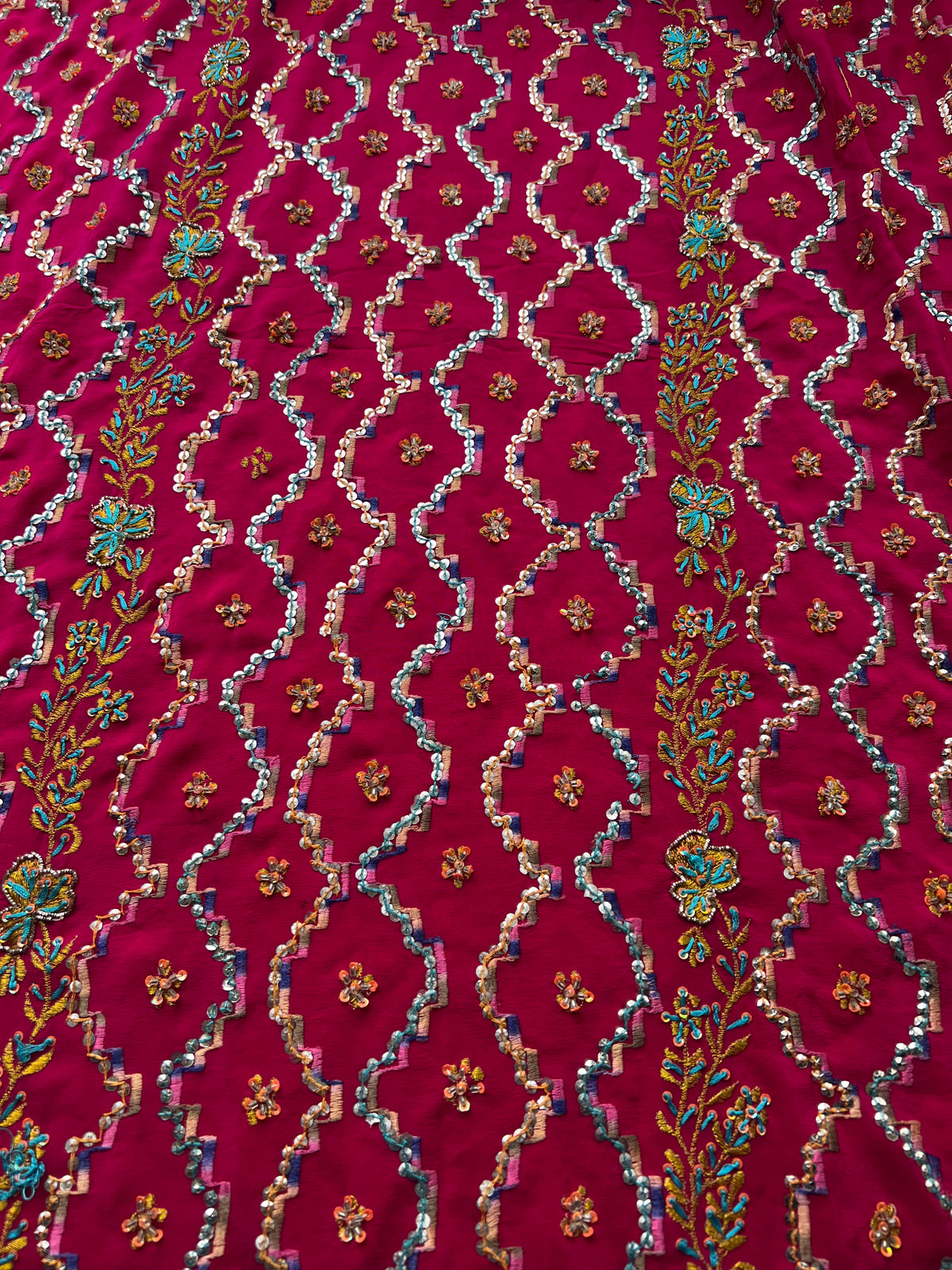 Sari De Seda Indio Vintage Pedrería Fucsia