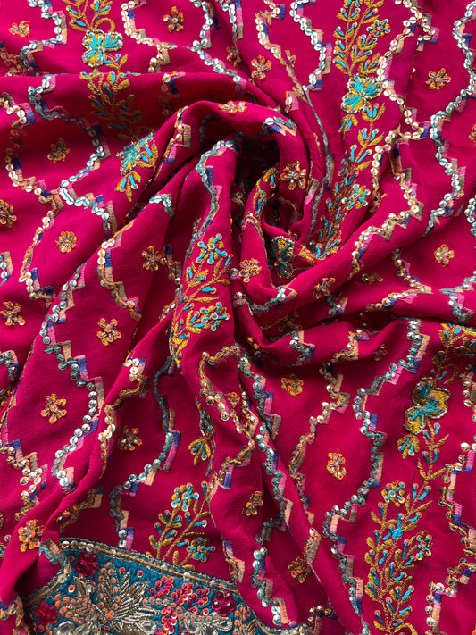 Sari De Seda Indio Vintage Pedrería Fucsia