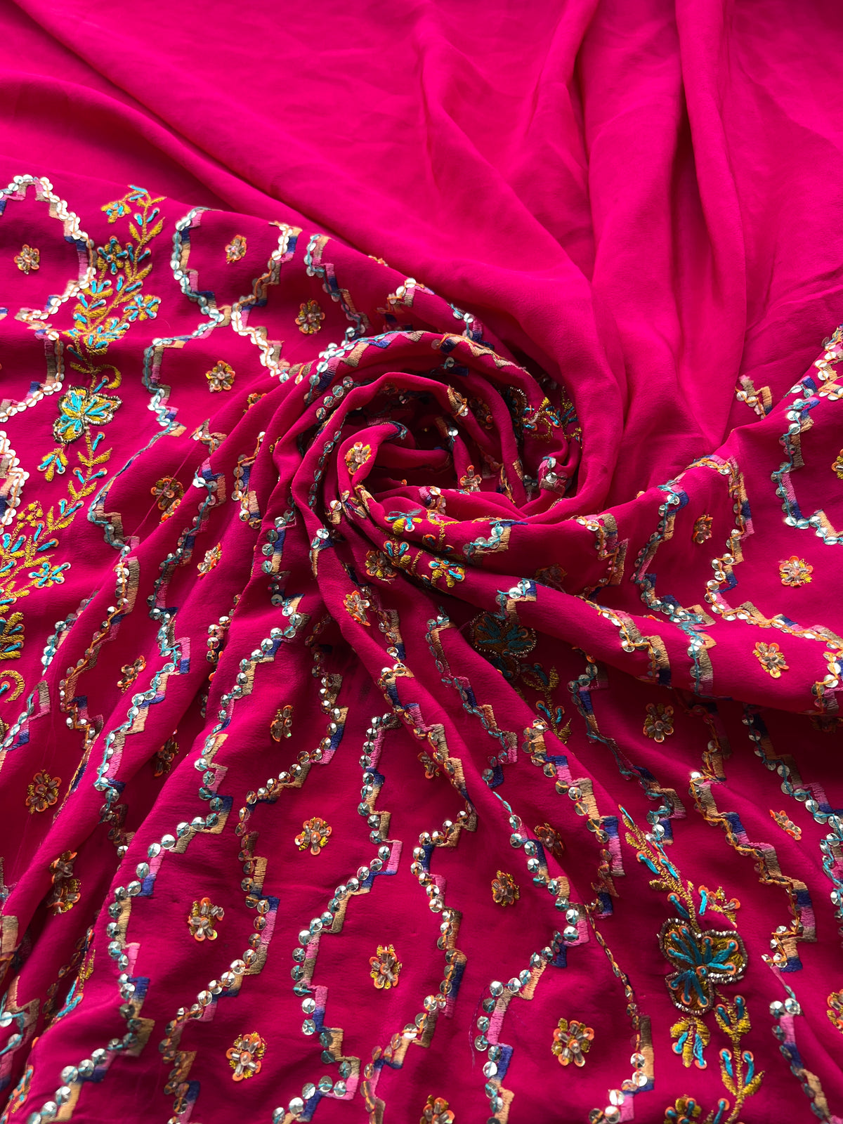 Sari De Seda Indio Vintage Pedrería Fucsia