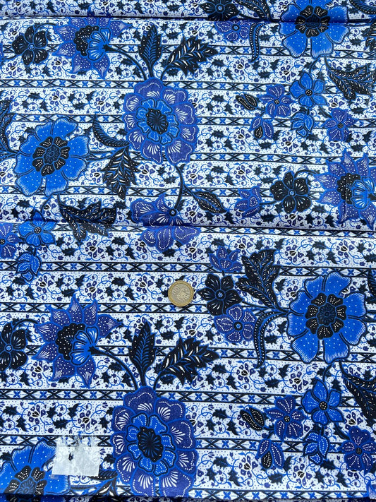 Algodón Estampado Indonesia blanco/azul