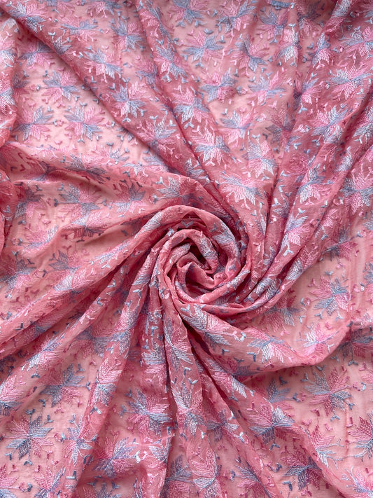 Sari Indio Vintage Seda Bordado Rosado