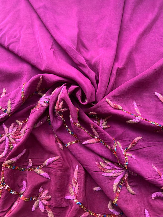 Sari Indio Vintage Seda Bordado Morado