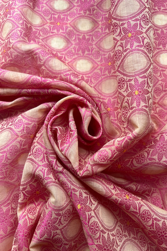 Sari Indio Vintage Seda Bordado Rosado x Metro