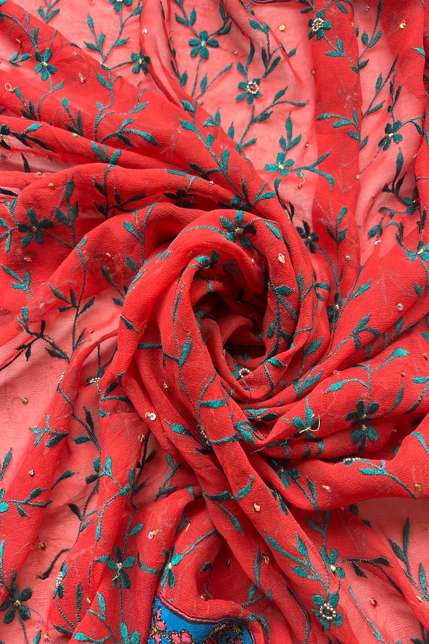 Sari Indio Vintage Seda Bordado Naranjo Sari Completo