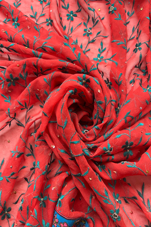 Sari Indio Vintage Seda Bordado Naranjo Sari Completo