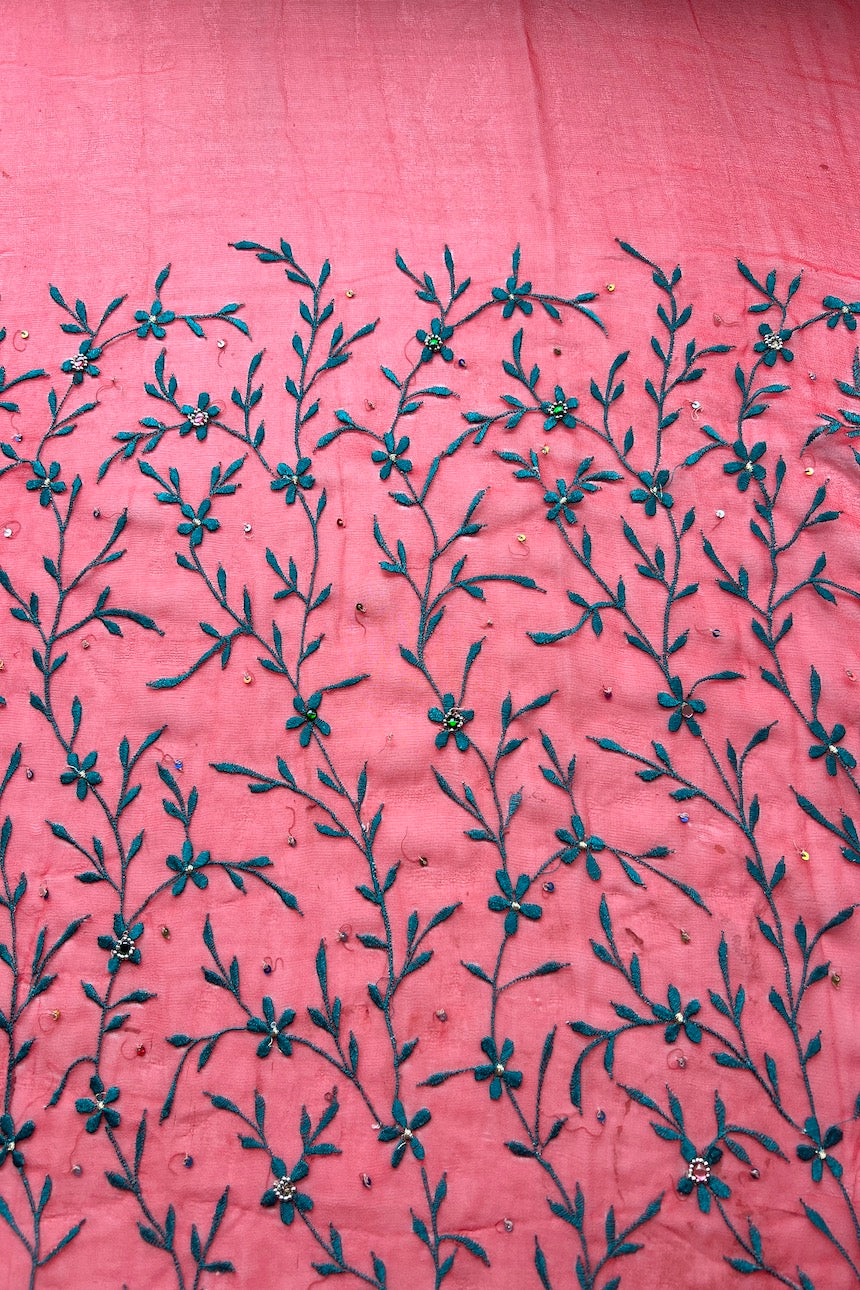 Sari Indio Vintage Seda Bordado Naranjo Sari Completo