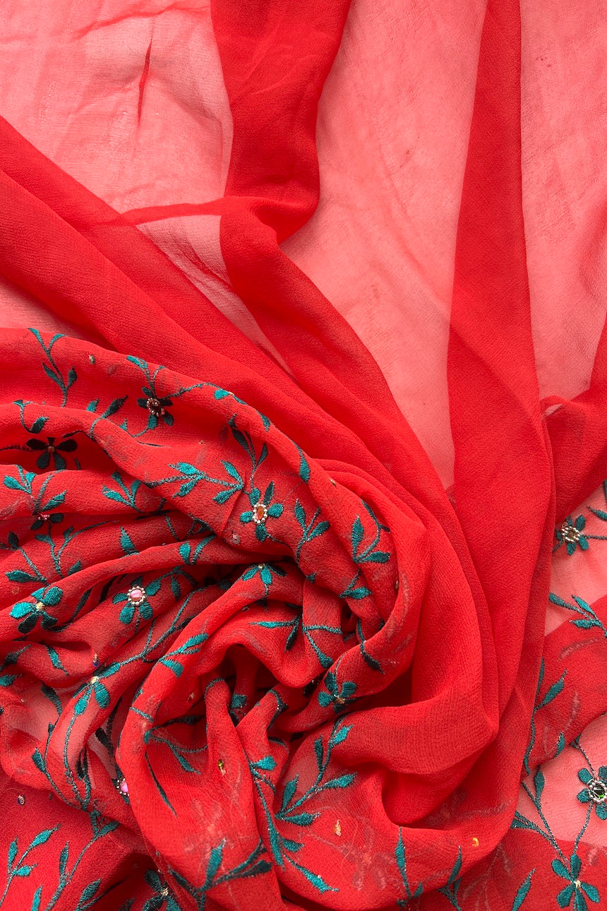 Sari Indio Vintage Seda Bordado Naranjo Sari Completo