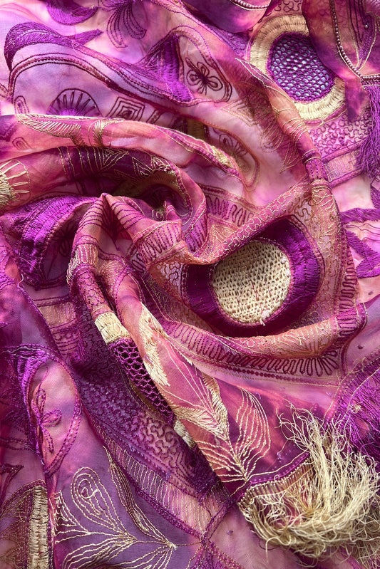 Sari Indio Vintage Bordado Morado Pieza única