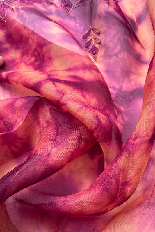 Sari Indio Vintage Bordado Morado