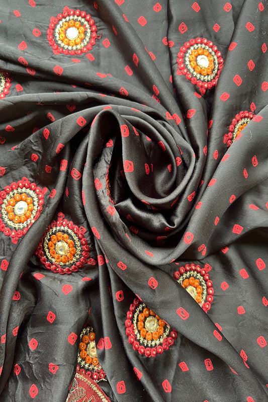 Sari Indio Vintage Bordado Negro Completo