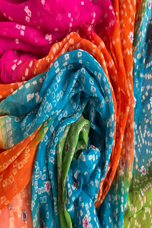 Sari Indio Vintage Seda Bordado Multicolor Por Metro