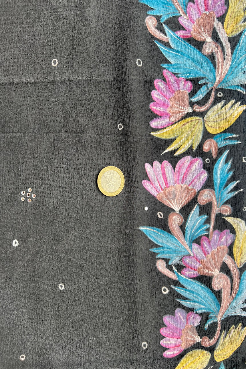 Sari Indio Vintage Seda Negro Completo