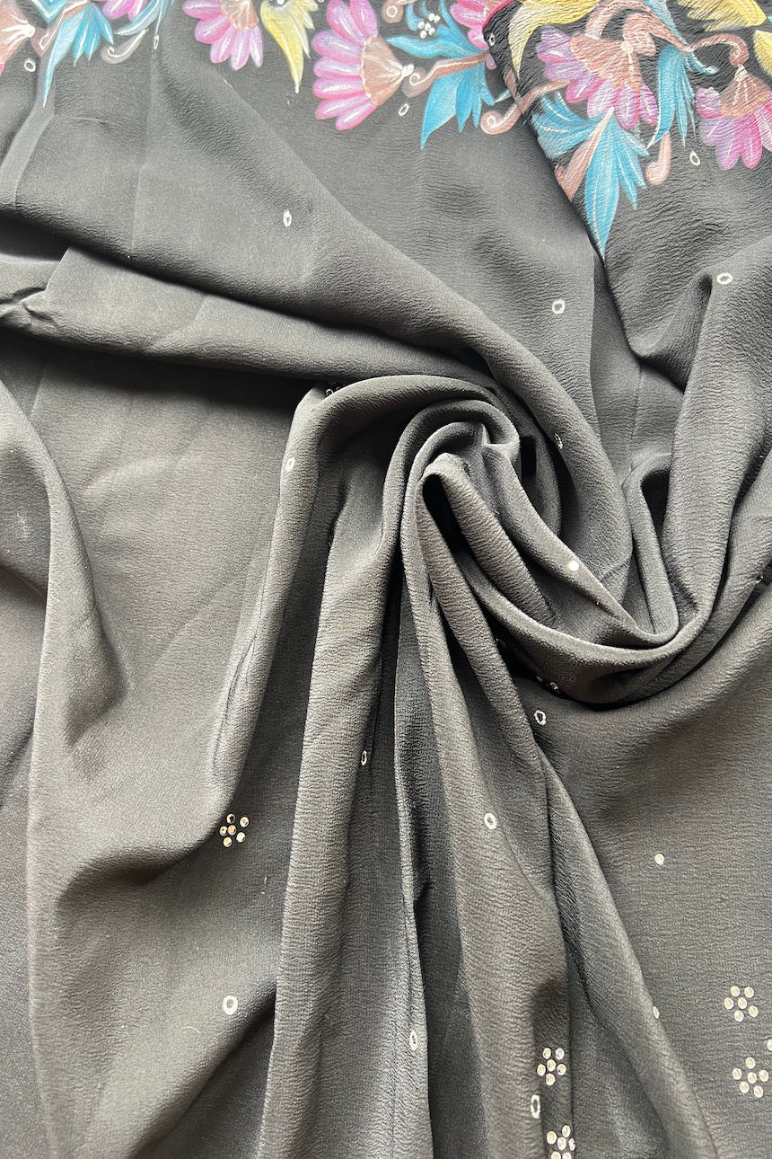 Sari Indio Vintage Seda Negro Completo