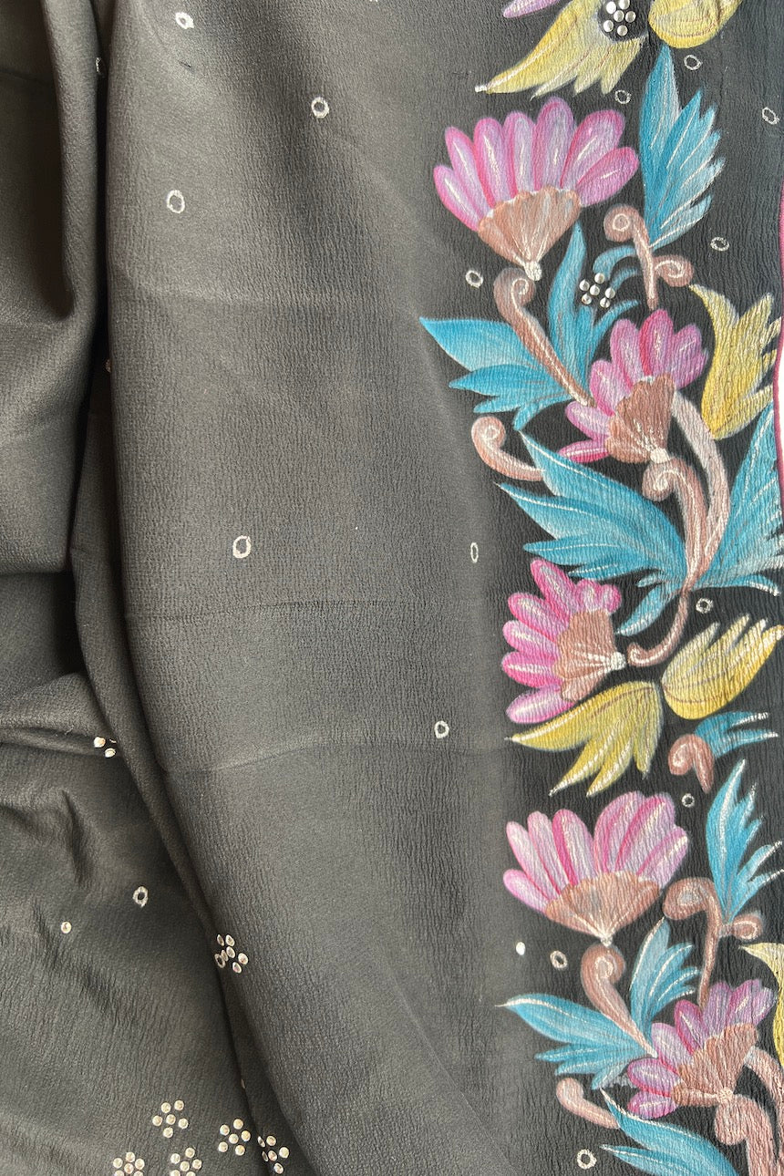 Sari Indio Vintage Seda Negro Completo
