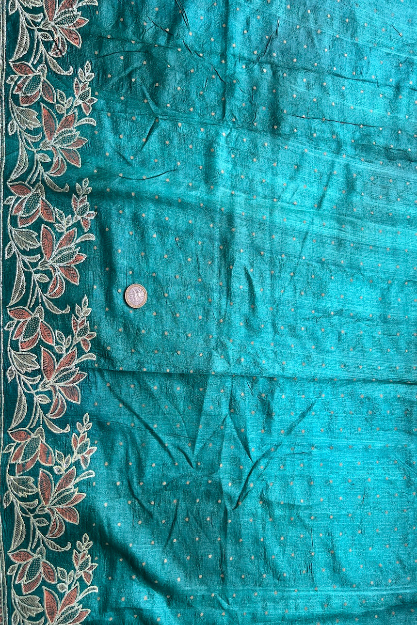 Sari Indio Vintage Seda Verde Completo